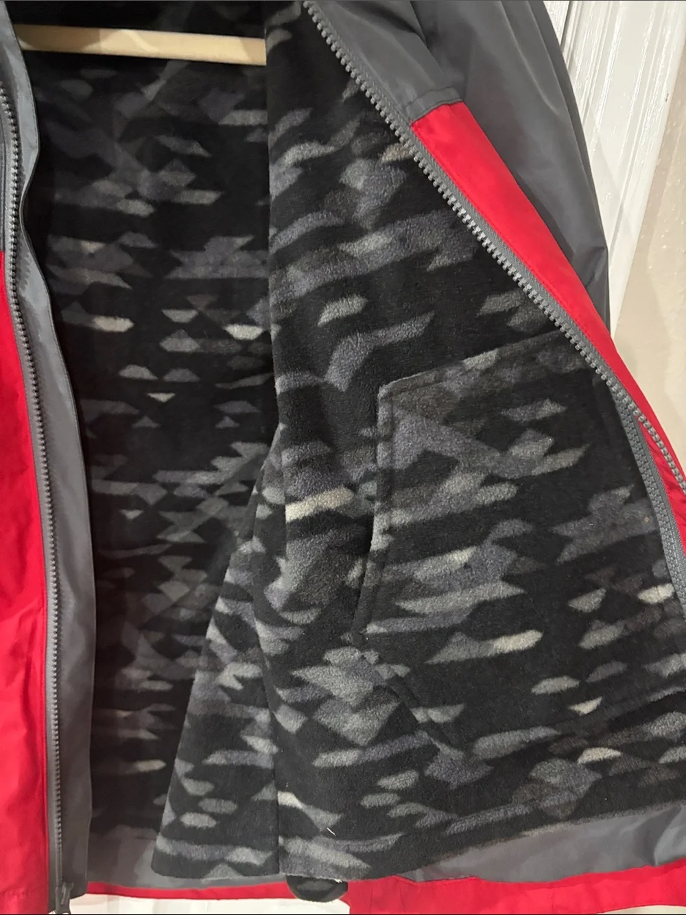 Eddie Bauer Red and Gray Hooded Jacket with removable camo liner for Kids